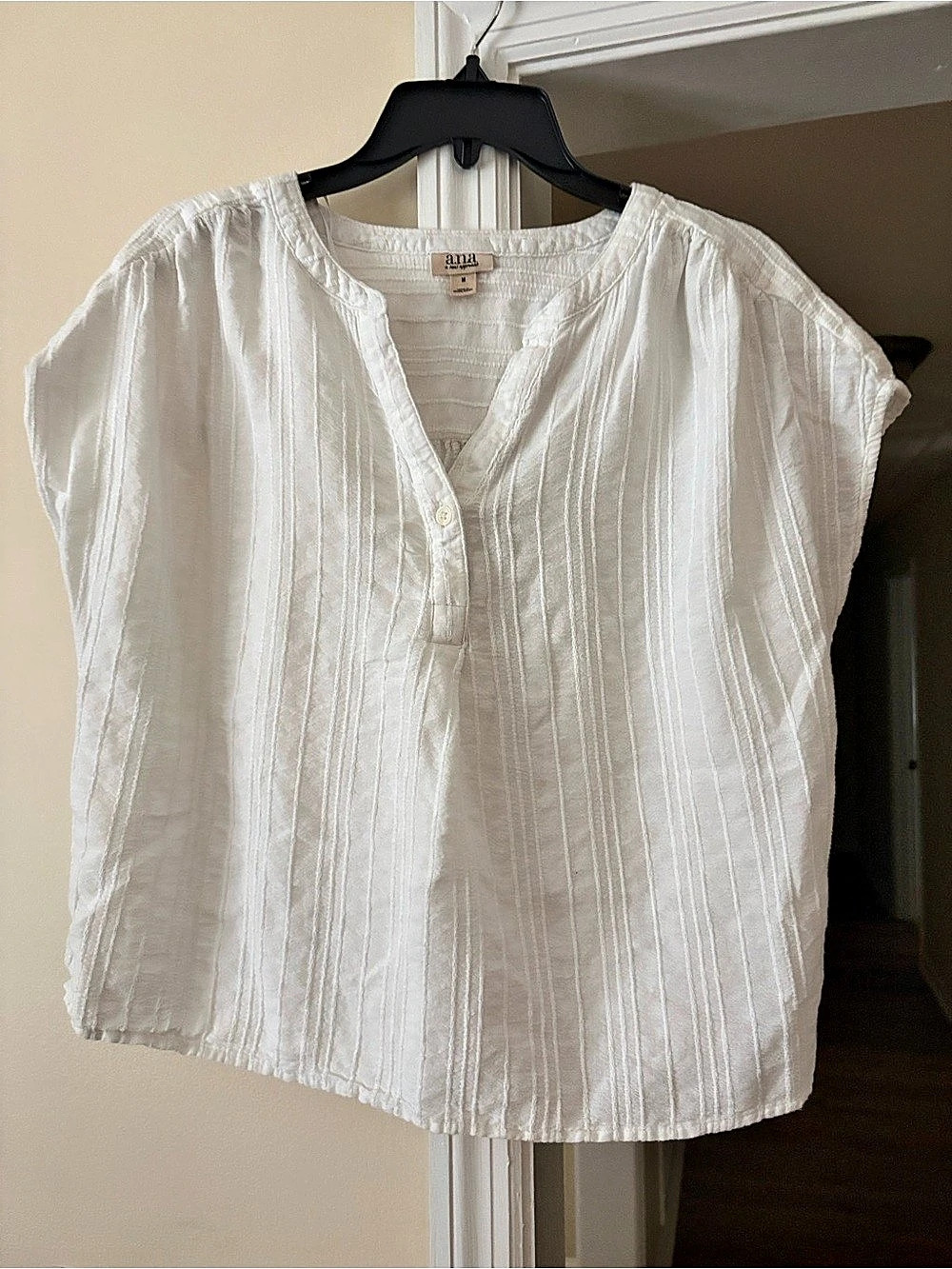 a.n.a Cotton Striped Blouse in White Size Medium